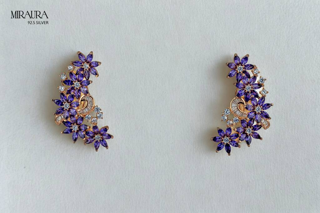 Rose Gold Purple Floral Ear Climbers : P-ER21