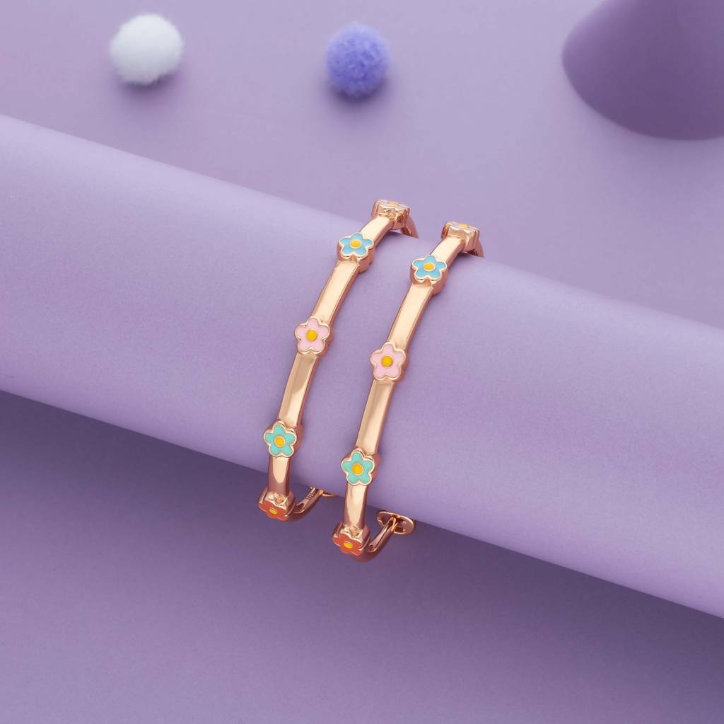 Iyal Pastel Flora Drops Silver Kid Bangles ( 0-5 Yrs) | 925 Hallmark | Occasional/Festive Wear : KB-CC-RG-U-177-P