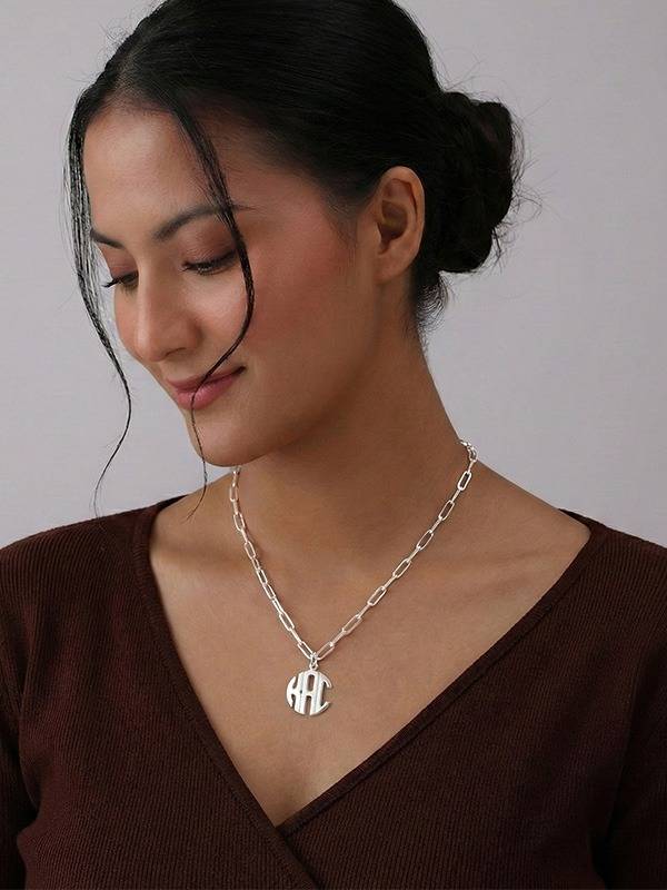 Personalized 3-Initial Monogram Paperclip Necklace : PCNK02SL-18
