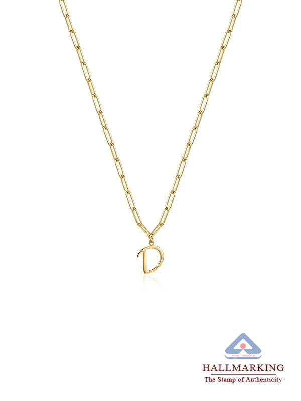 Personalized Gold Initial Charm Paperclip Necklace : PCNK05FG-18