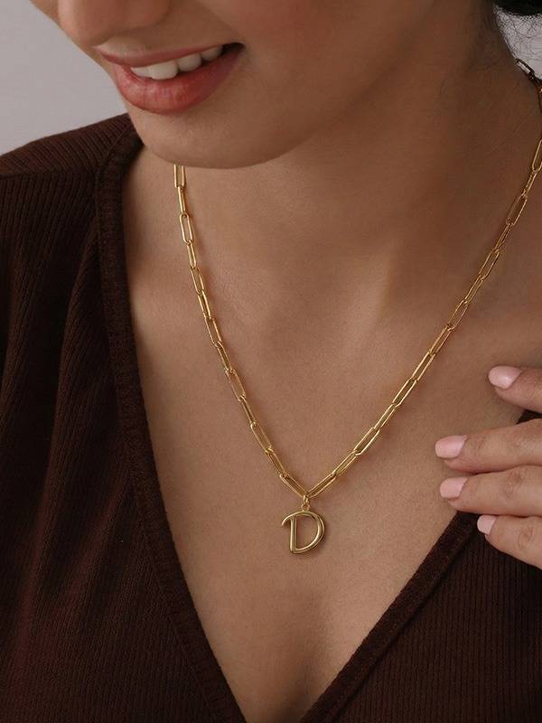 Personalized Gold Initial Charm Paperclip Necklace : PCNK05FG-18