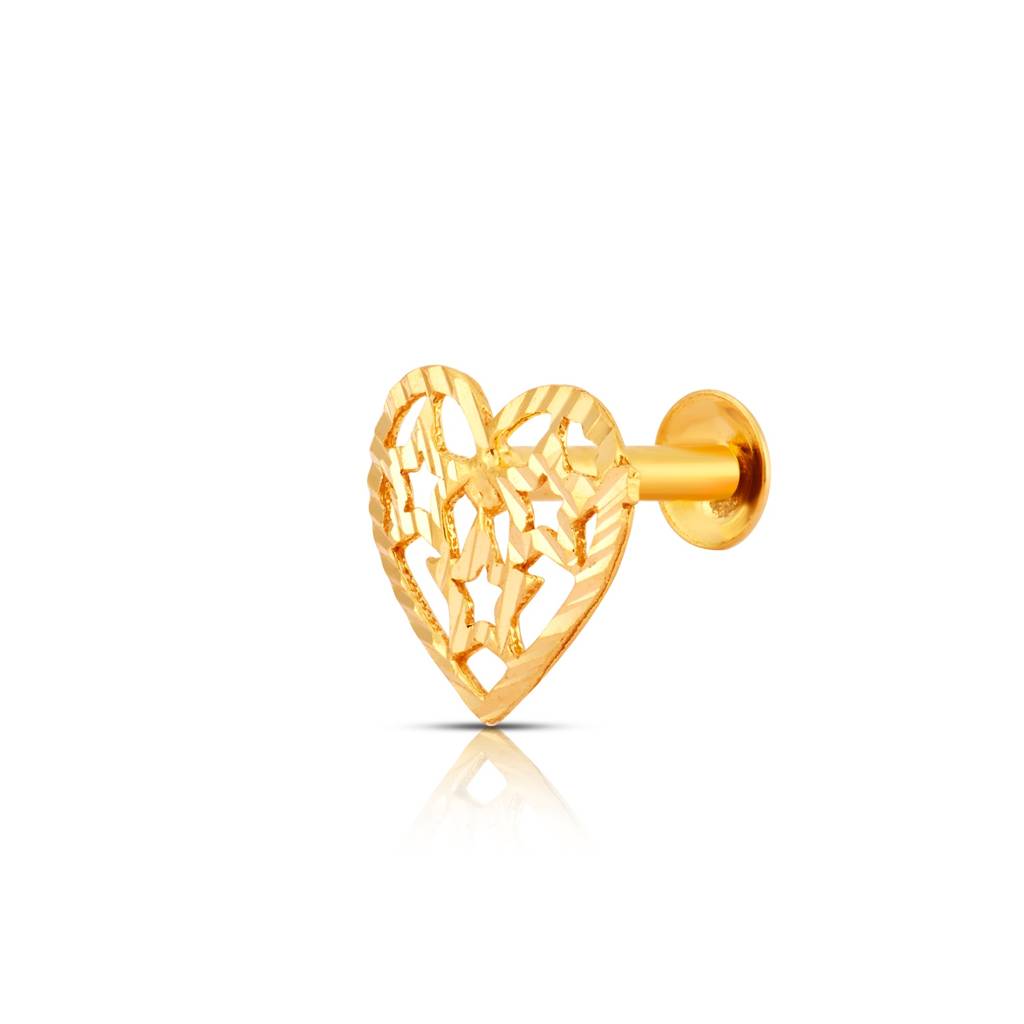 Yuvora 18K Yellow Gold Starlit Heart Nose Pin For Women | Screw Back Closure | Bis Hallmarked | Pure Gol : PCNP1014-DC-18YG-IS