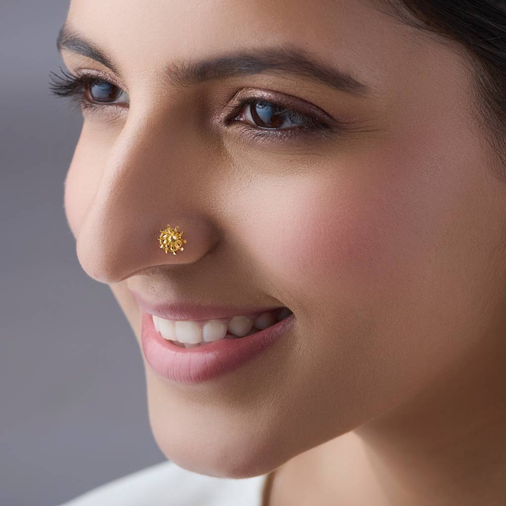 Yuvora 18K Yellow Gold Mariner'S Helm Nose Pin For Women | Screw Back Closure | Bis Hallmarked | Pure Go : PCNP1036-DC-18YG-IS