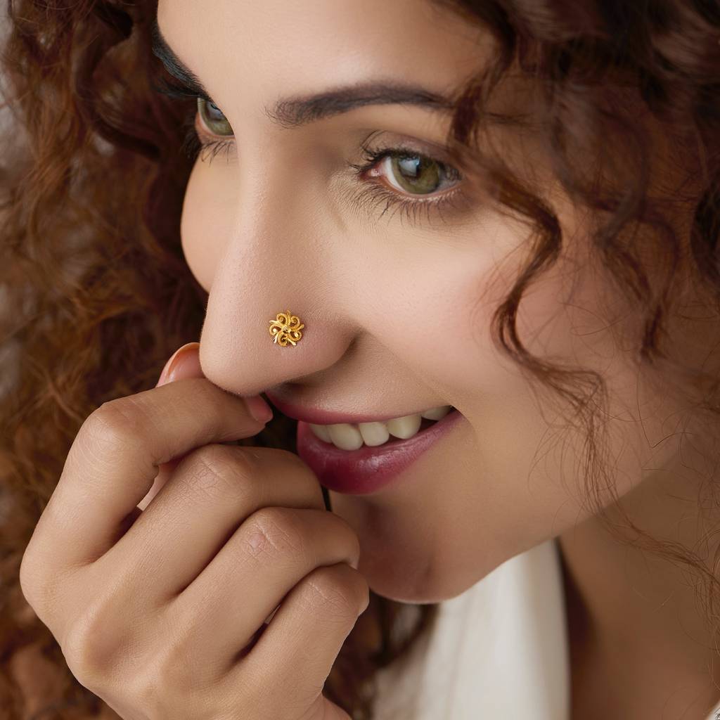 Yuvora 18K Yellow Gold Eternal Whorl Nose Pin For Women | Screw Back Closure | Bis Hallmarked | Pure Gol : PCNP1038-DC-18YG-IS