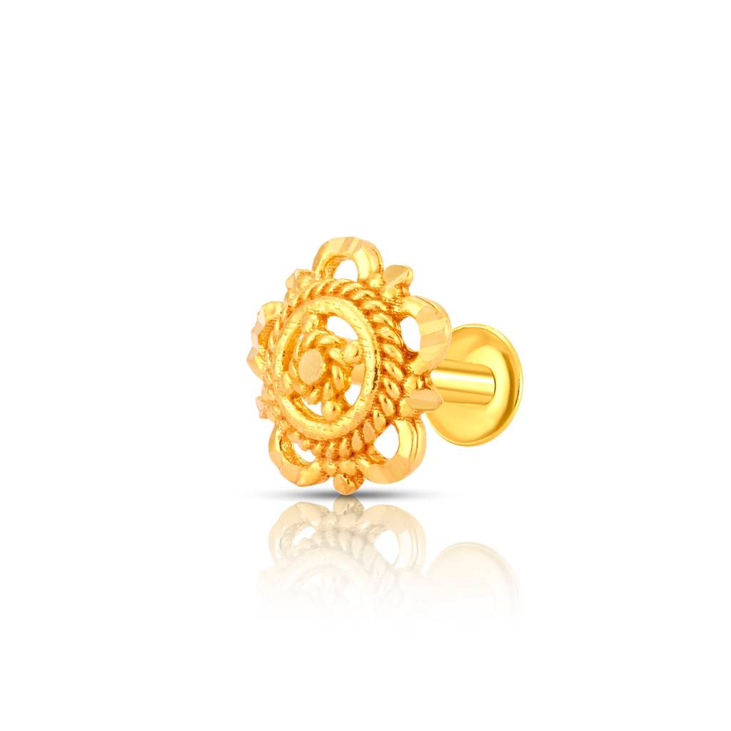 Yuvora 18K Yellow Gold Spiral Flora Nose Pin For Women | Screw Back Closure | Bis Hallmarked | Pure Gold : PCNP1050-DC-18YG-IS