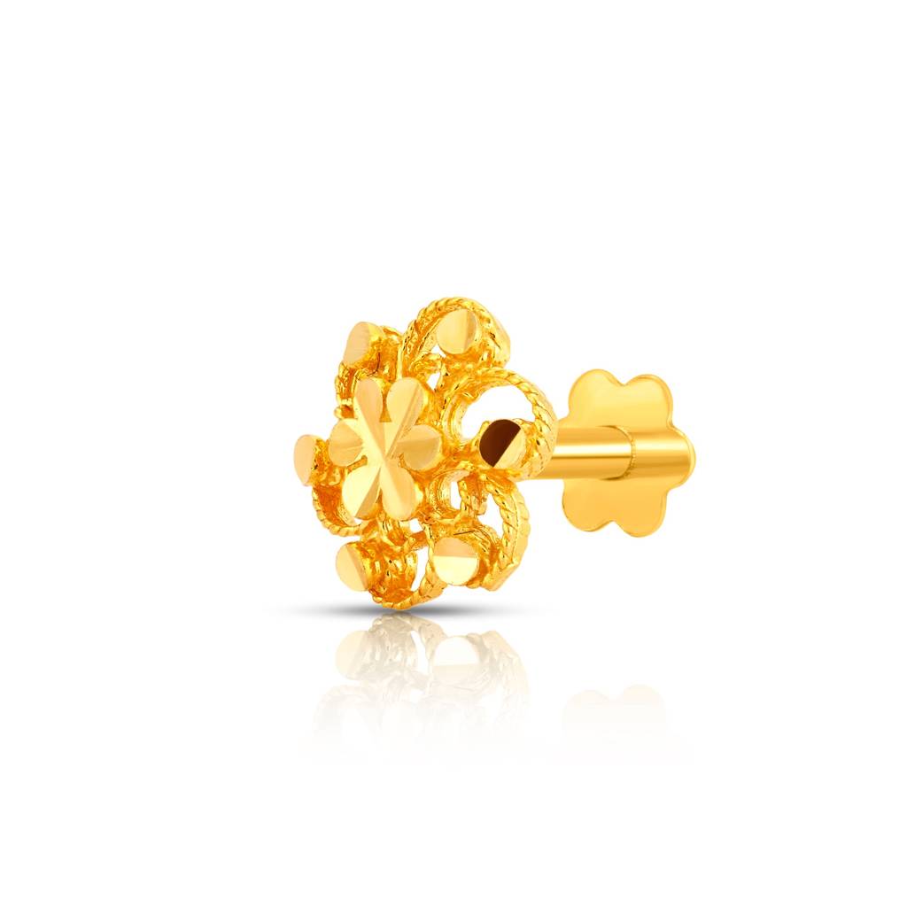 Yuvora 18K Yellow Gold Radiant Filigree Nose Pin For Women | Screw Back Closure | Bis Hallmarked | Pure  : PCNP1066-DC-18YG-IS