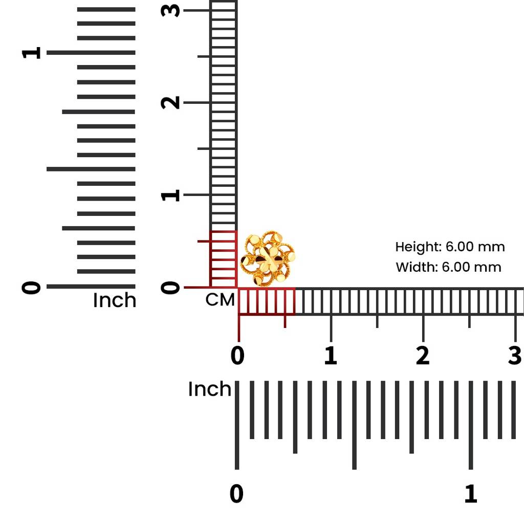 Yuvora 18K Yellow Gold Radiant Filigree Nose Pin For Women | Screw Back Closure | Bis Hallmarked | Pure  : PCNP1066-DC-18YG-IS