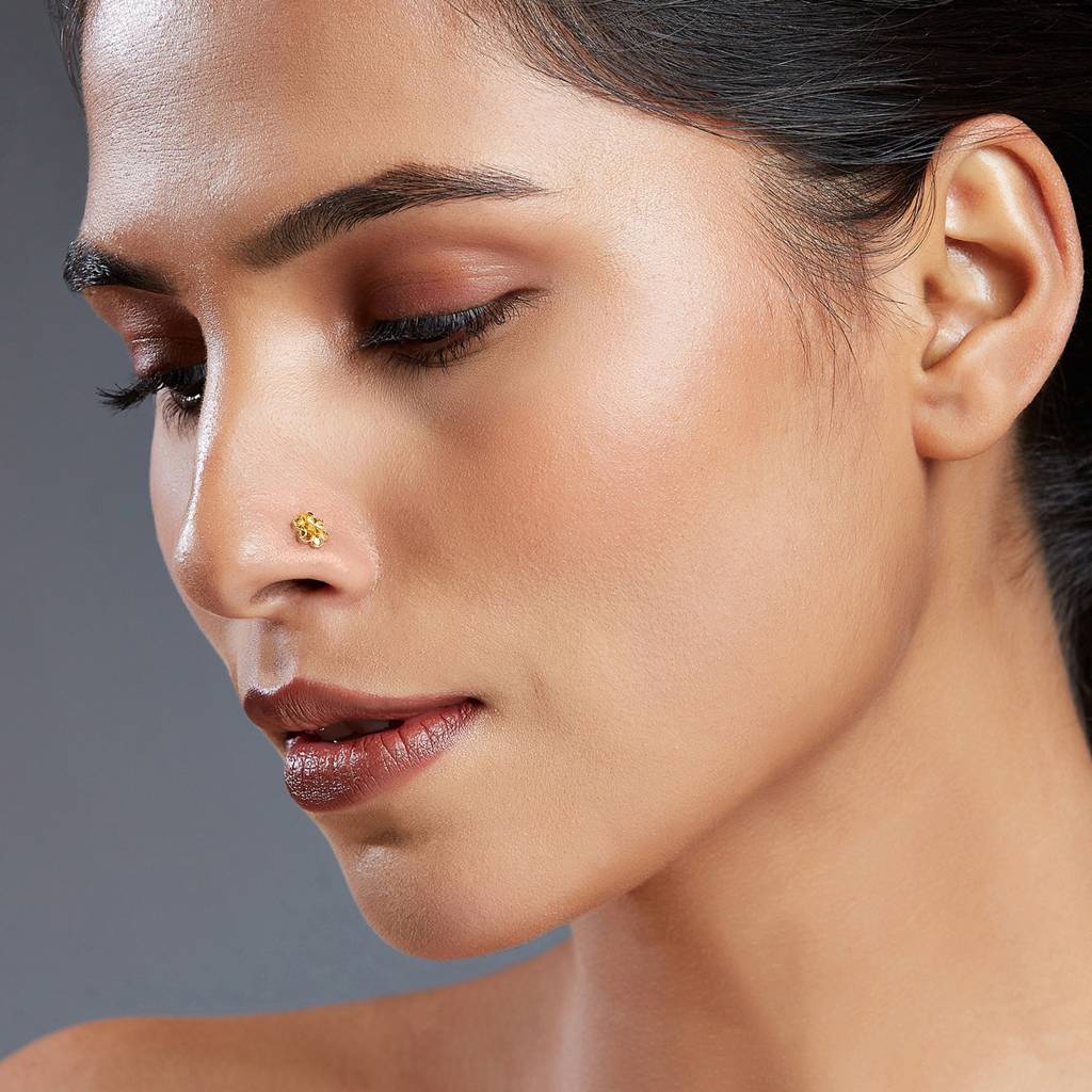 Yuvora 18K Yellow Gold Radiant Filigree Nose Pin For Women | Screw Back Closure | Bis Hallmarked | Pure  : PCNP1066-DC-18YG-IS