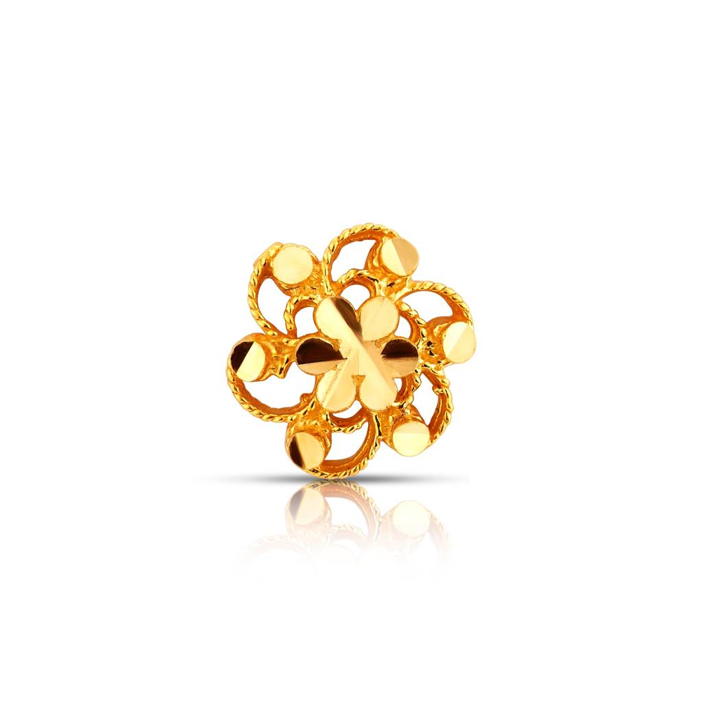Yuvora 18K Yellow Gold Radiant Filigree Nose Pin For Women | Screw Back Closure | Bis Hallmarked | Pure  : PCNP1066-DC-18YG-IS
