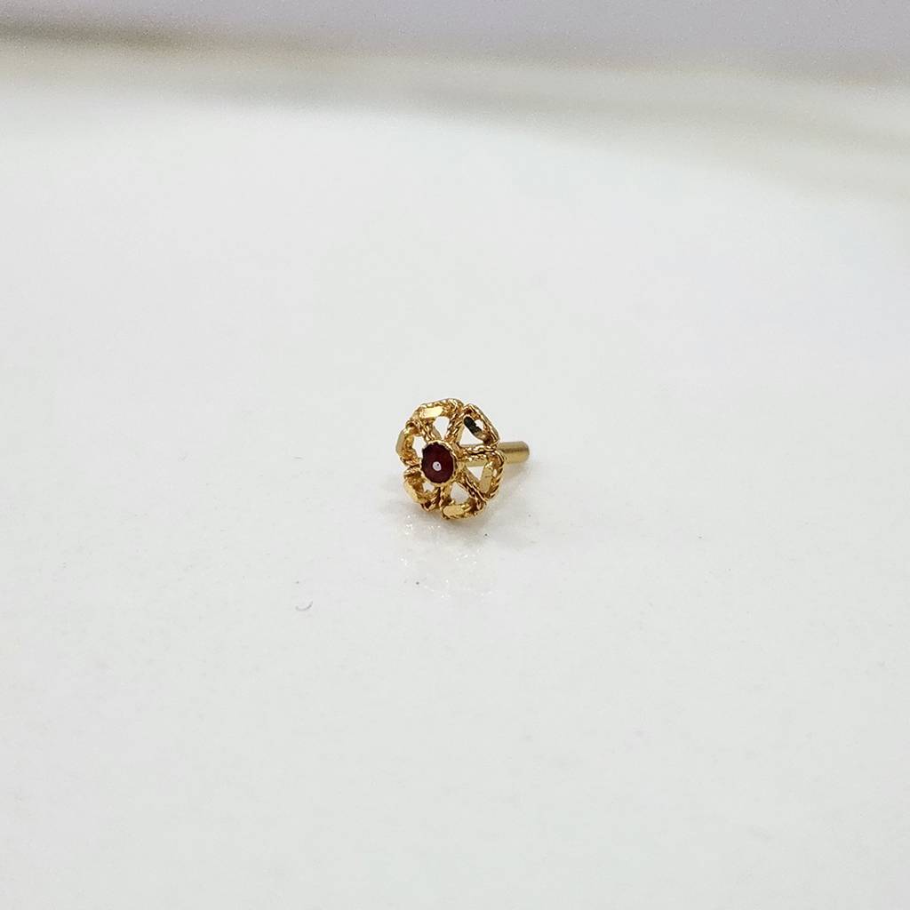 Yuvora 18K Yellow Gold Rouge Loop Nose Pin For Women | Screw Back Closure | Bis Hallmarked | Pure Gold N : PCNP1073-DC-18YG-IS