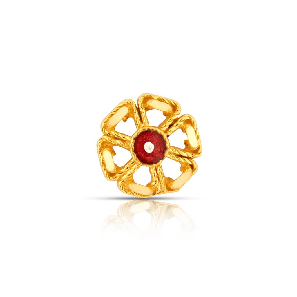 Yuvora 18K Yellow Gold Rouge Loop Nose Pin For Women | Screw Back Closure | Bis Hallmarked | Pure Gold N : PCNP1073-DC-18YG-IS