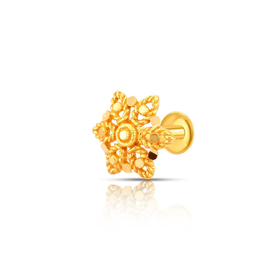 Yuvora 18K Yellow Gold Hexa Noir Nose Pin For Women | Screw Back Closure | Bis Hallmarked | Pure Gold No : PCNP1088-DC-18YG-IS