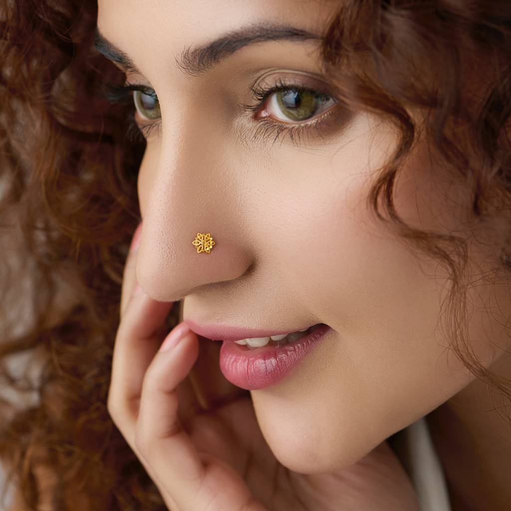 Yuvora 18K Yellow Gold Hexa Noir Nose Pin For Women | Screw Back Closure | Bis Hallmarked | Pure Gold No : PCNP1088-DC-18YG-IS