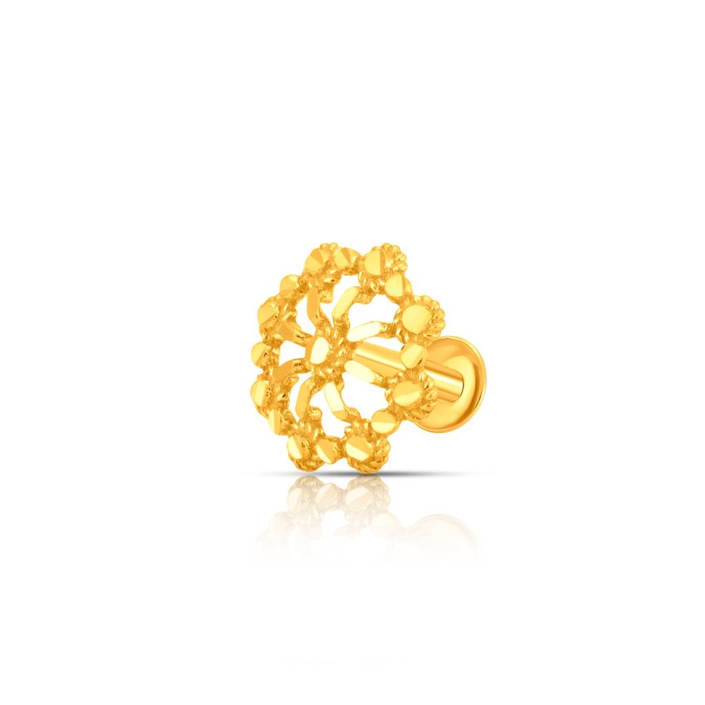 Yuvora 18K Yellow Gold Opulent Weave Nose Pin For Women | Screw Back Closure | Bis Hallmarked | Pure Gol : PCNP1021-DC-18YG-IS