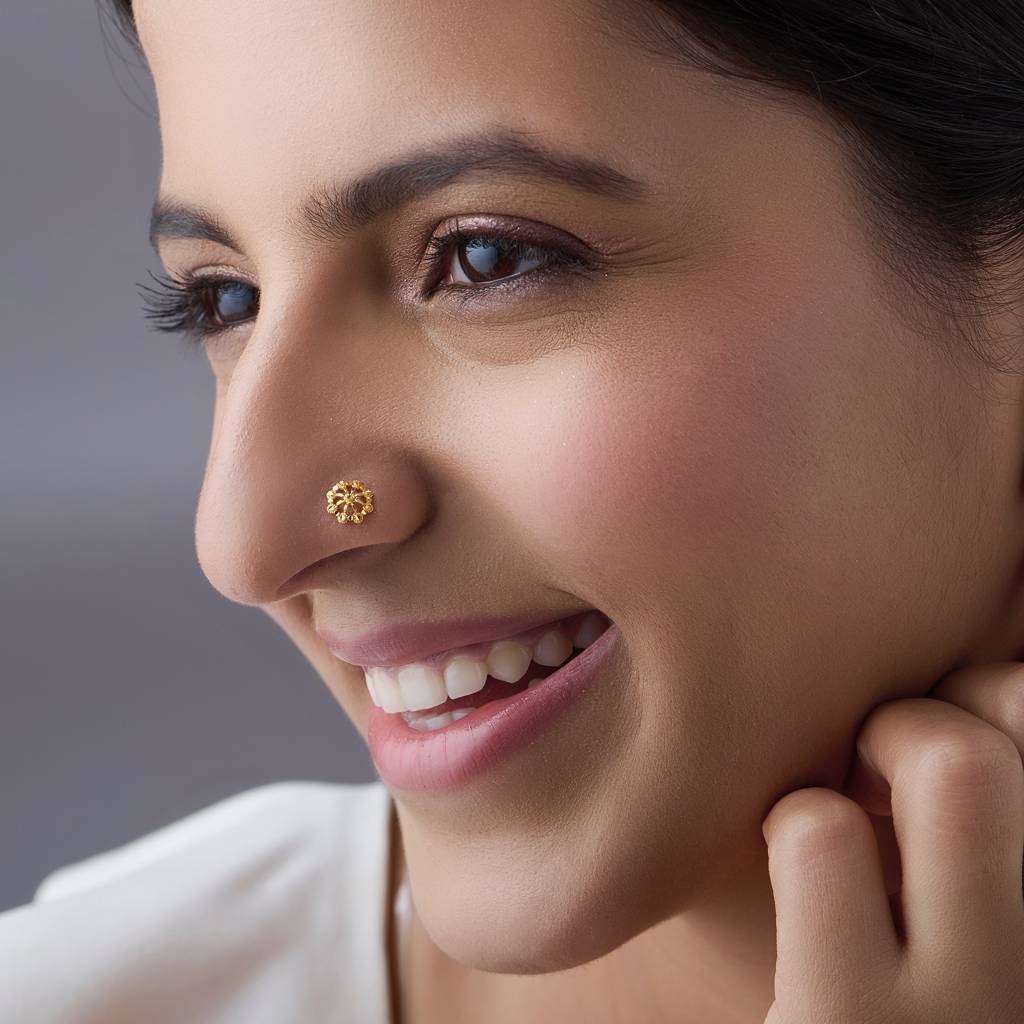 Yuvora 18K Yellow Gold Opulent Weave Nose Pin For Women | Screw Back Closure | Bis Hallmarked | Pure Gol : PCNP1021-DC-18YG-IS