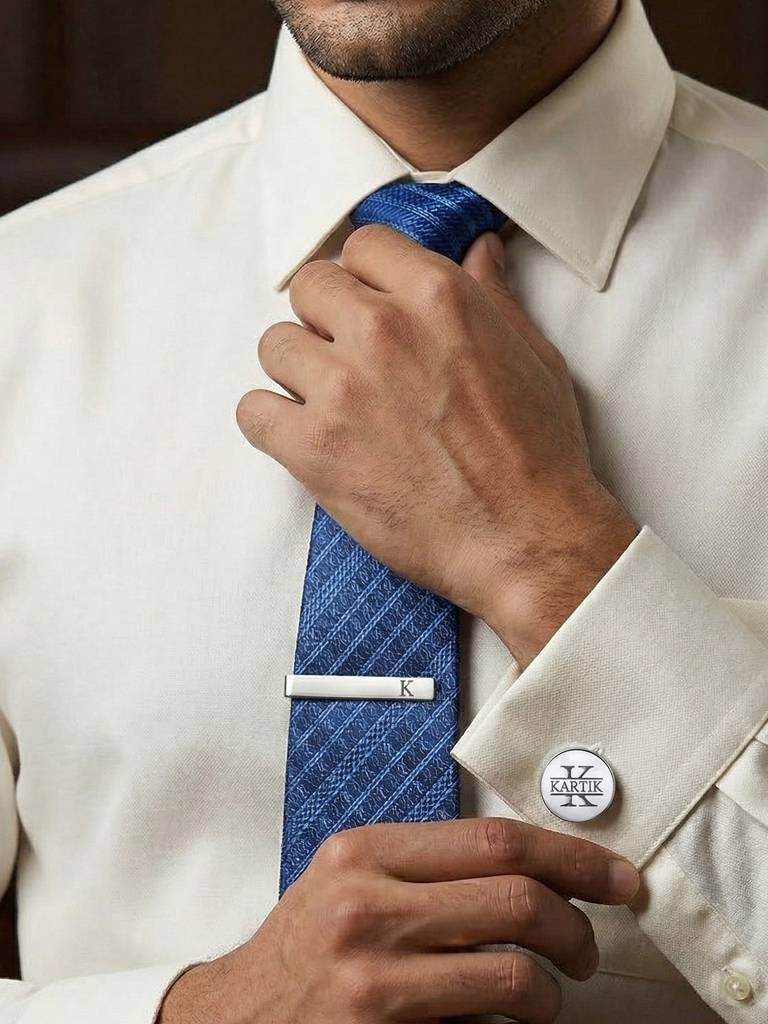Personalized Designer Cufflinks & Tie Clip Set : PCUFFSET01SL