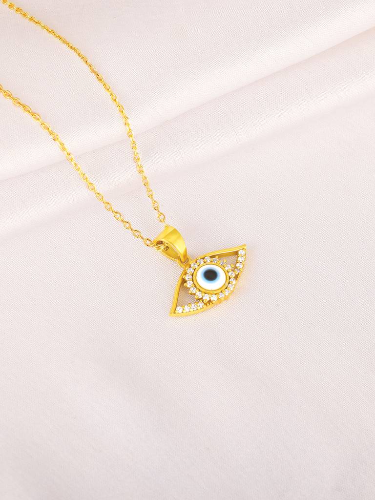 GIVA 925 Sterling Silver Golden Evil Eye Pendant with Link Chain