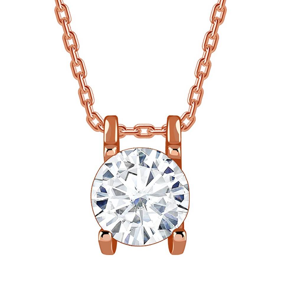 925 Silver Rose Gold Solitaire Gleam Pendant With Link Chain|Pendant To Gift Women & Girls | With Certificate Of Aut : PD03105