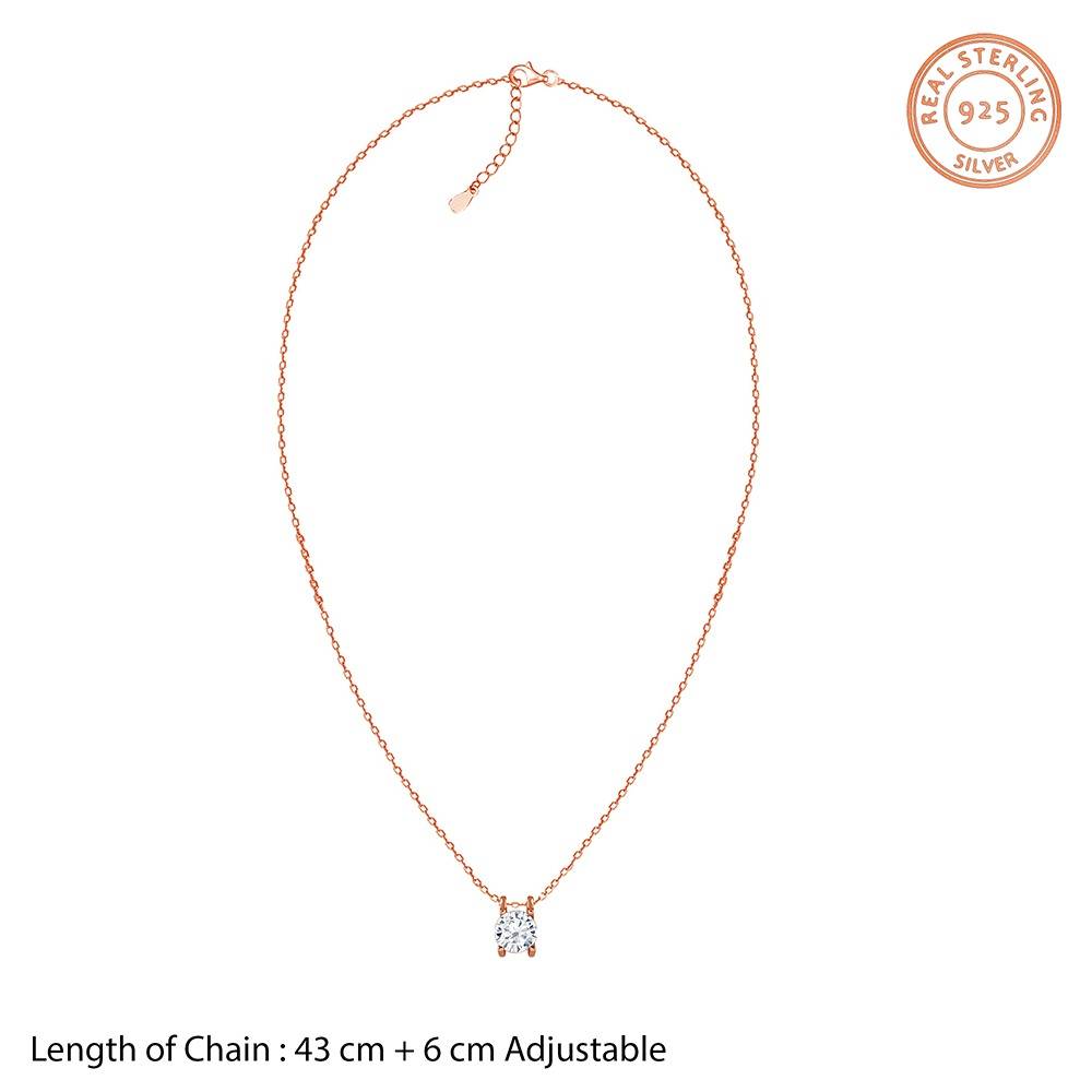 925 Silver Rose Gold Solitaire Gleam Pendant With Link Chain|Pendant To Gift Women & Girls | With Certificate Of Aut : PD03105
