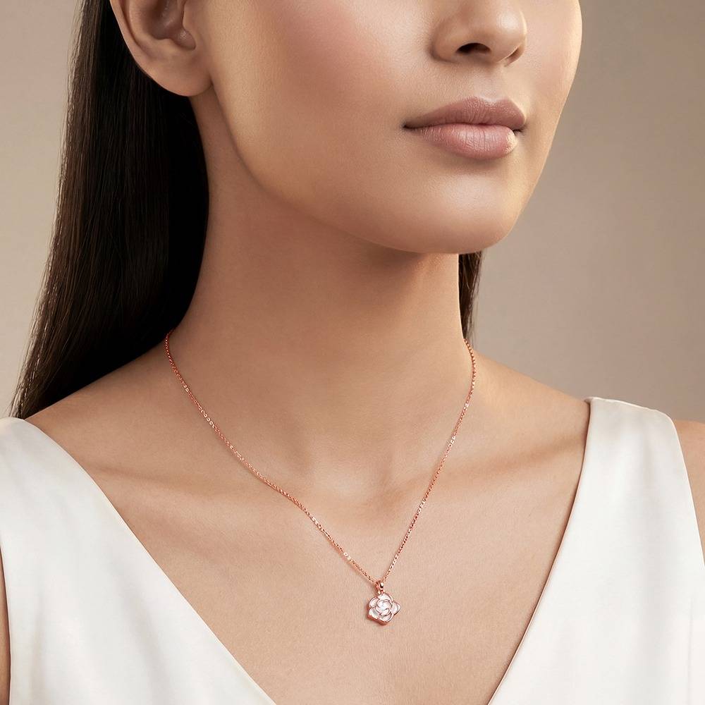 925 Silver Rose Gold Roselina Pendant With Link Chain|Pendant To Gift Women & Girls | With Certificate Of Authentici : PD03106