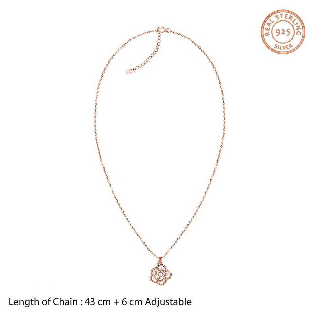 925 Silver Rose Gold Roselina Pendant With Link Chain|Pendant To Gift Women & Girls | With Certificate Of Authentici : PD03106