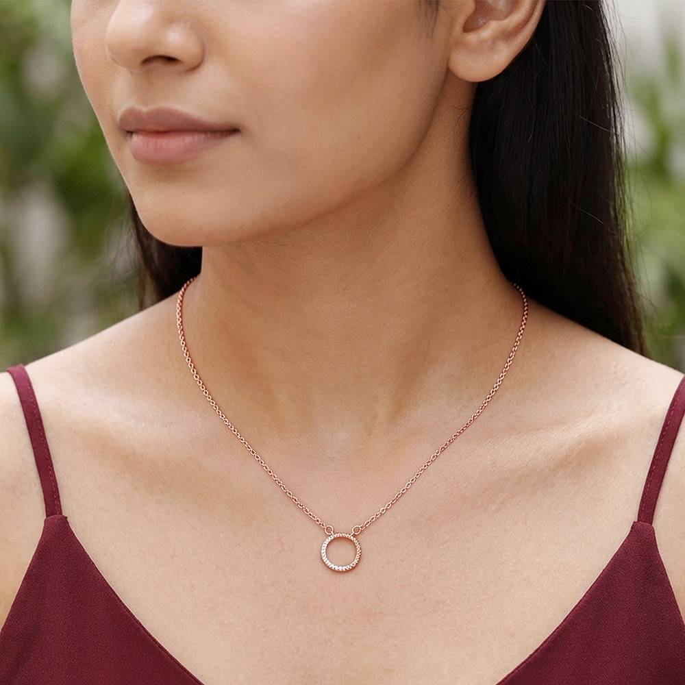 925 Silver Rose Gold Gleaming Circle Necklace|Pendant To Gift Women & Girls | With Certificate Of Authenticity And 9 : PD03219