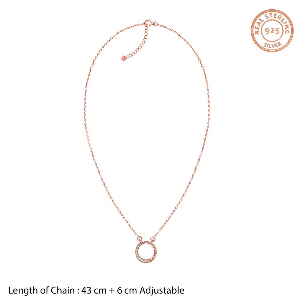 925 Silver Rose Gold Gleaming Circle Necklace|Pendant To Gift Women & Girls | With Certificate Of Authenticity And 9 : PD03219