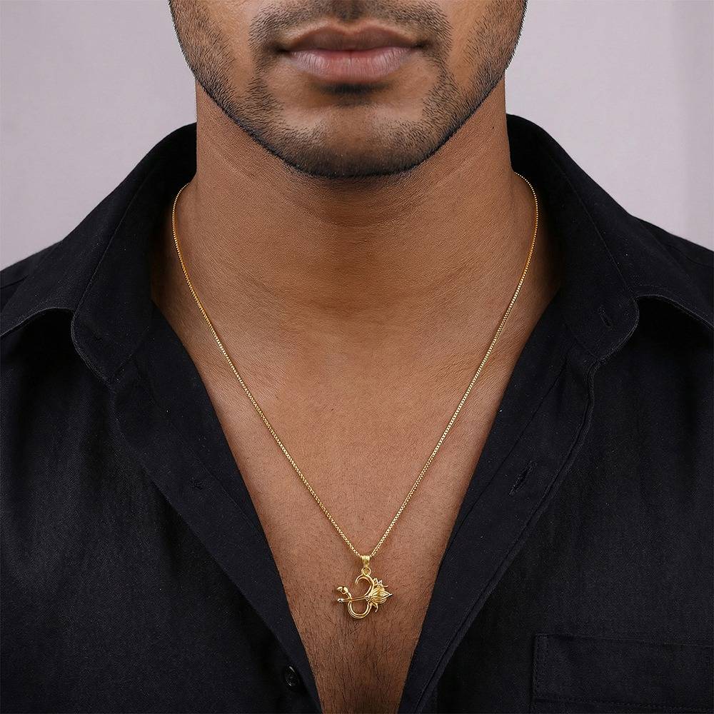 925 Silver Dual Tone Om Gada Silver Pendant With Box Chain For Him|Necklace To Gift Women & Girls|With Certificate O : PD03221