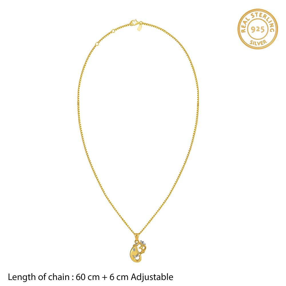 925 Silver Dual Tone Om Ganesh Silver Pendant With Box Chain For Him|Necklace To Gift Women & Girls|With Certificate : PD03223