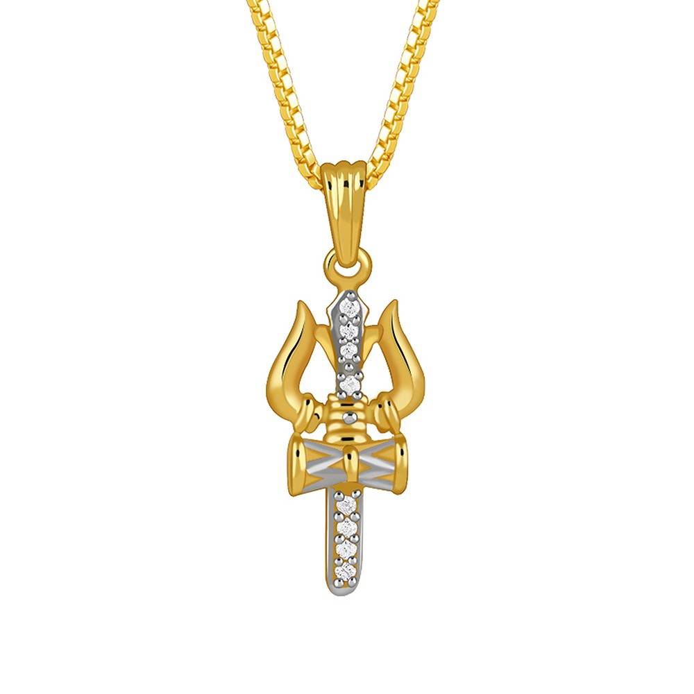 925 Silver Dual Tone Mahadev Trishul Silver Pendant With Box Chin For Him|Necklace To Gift Women & Girls|With Certif : PD03225