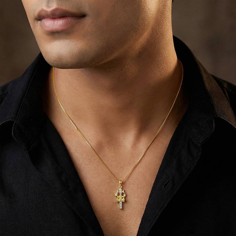925 Silver Dual Tone Mahadev Trishul Silver Pendant With Box Chin For Him|Necklace To Gift Women & Girls|With Certif : PD03225