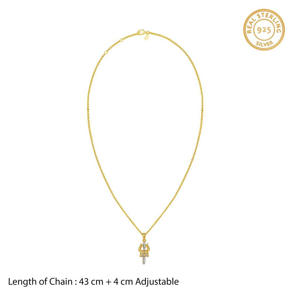 925 Silver Dual Tone Mahadev Trishul Silver Pendant With Box Chin For Him|Necklace To Gift Women & Girls|With Certif : PD03225