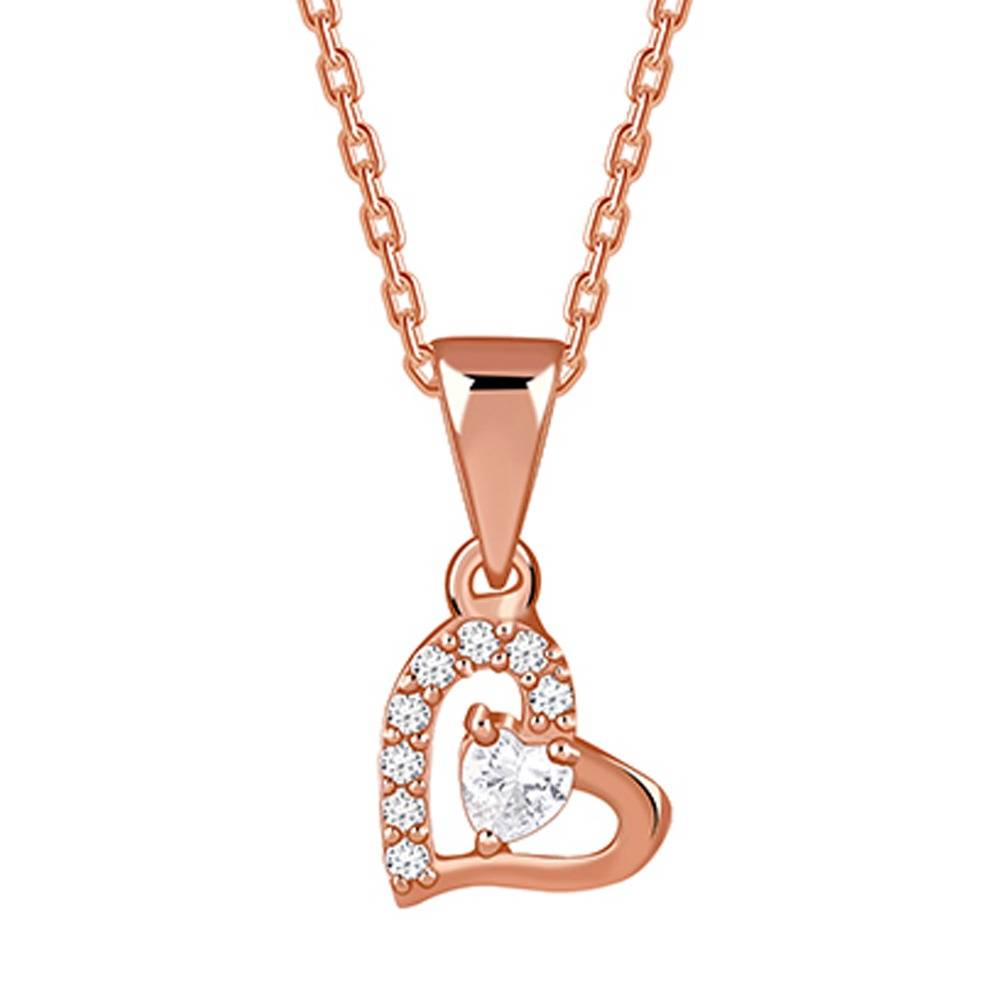 925 Silver Rose Gold Heart Glow Pendant With Link Chain|Necklace To Gift Women & Girls | With Certificate Of Authent : PD03280