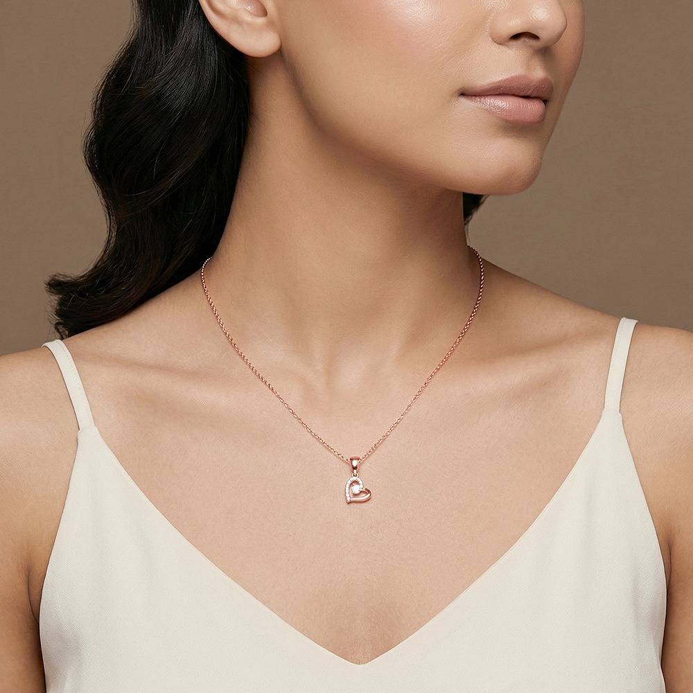 925 Silver Rose Gold Heart Glow Pendant With Link Chain|Necklace To Gift Women & Girls | With Certificate Of Authent : PD03280