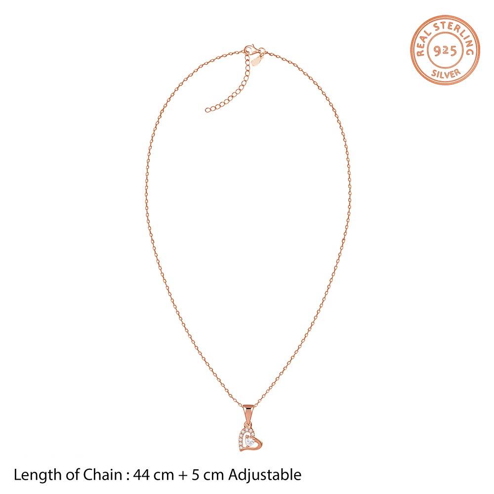925 Silver Rose Gold Heart Glow Pendant With Link Chain|Necklace To Gift Women & Girls | With Certificate Of Authent : PD03280