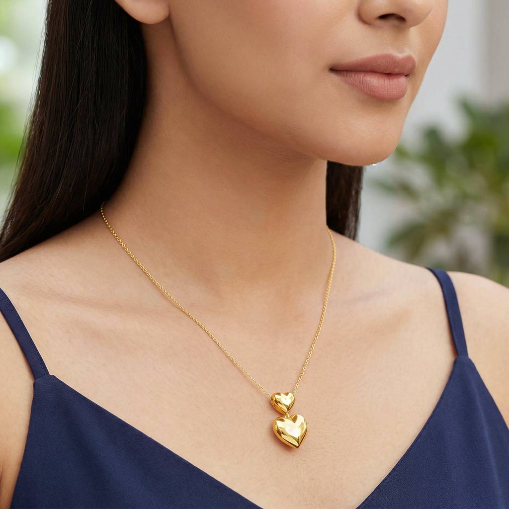 925 Silver Golden Echo Heart Pendant With Link Chain|Necklace To Gift Women & Girls | With Certificate Of Authentici : PD03295