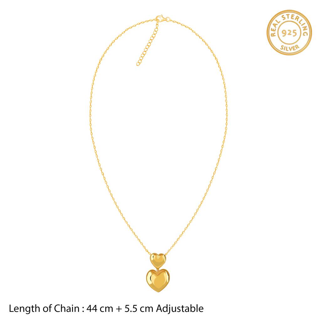 925 Silver Golden Echo Heart Pendant With Link Chain|Necklace To Gift Women & Girls | With Certificate Of Authentici : PD03295