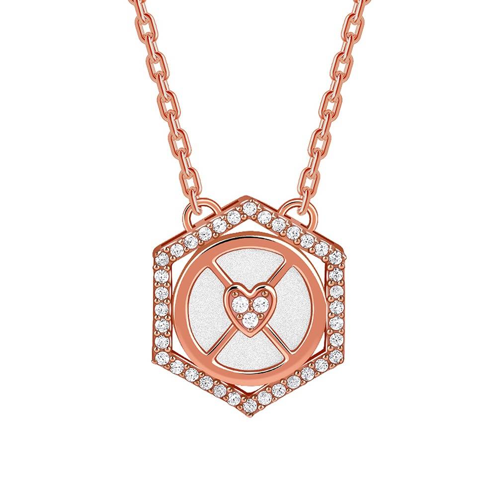 925 Silver Rose Gold Geo Charm Necklace|Pendant To Gift Women & Girls | With Certificate Of Authenticity And 925 Sta : PD03305