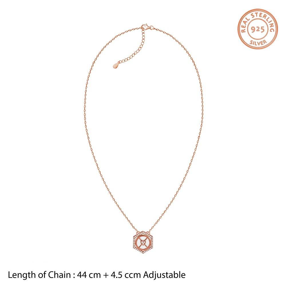 925 Silver Rose Gold Geo Charm Necklace|Pendant To Gift Women & Girls | With Certificate Of Authenticity And 925 Sta : PD03305