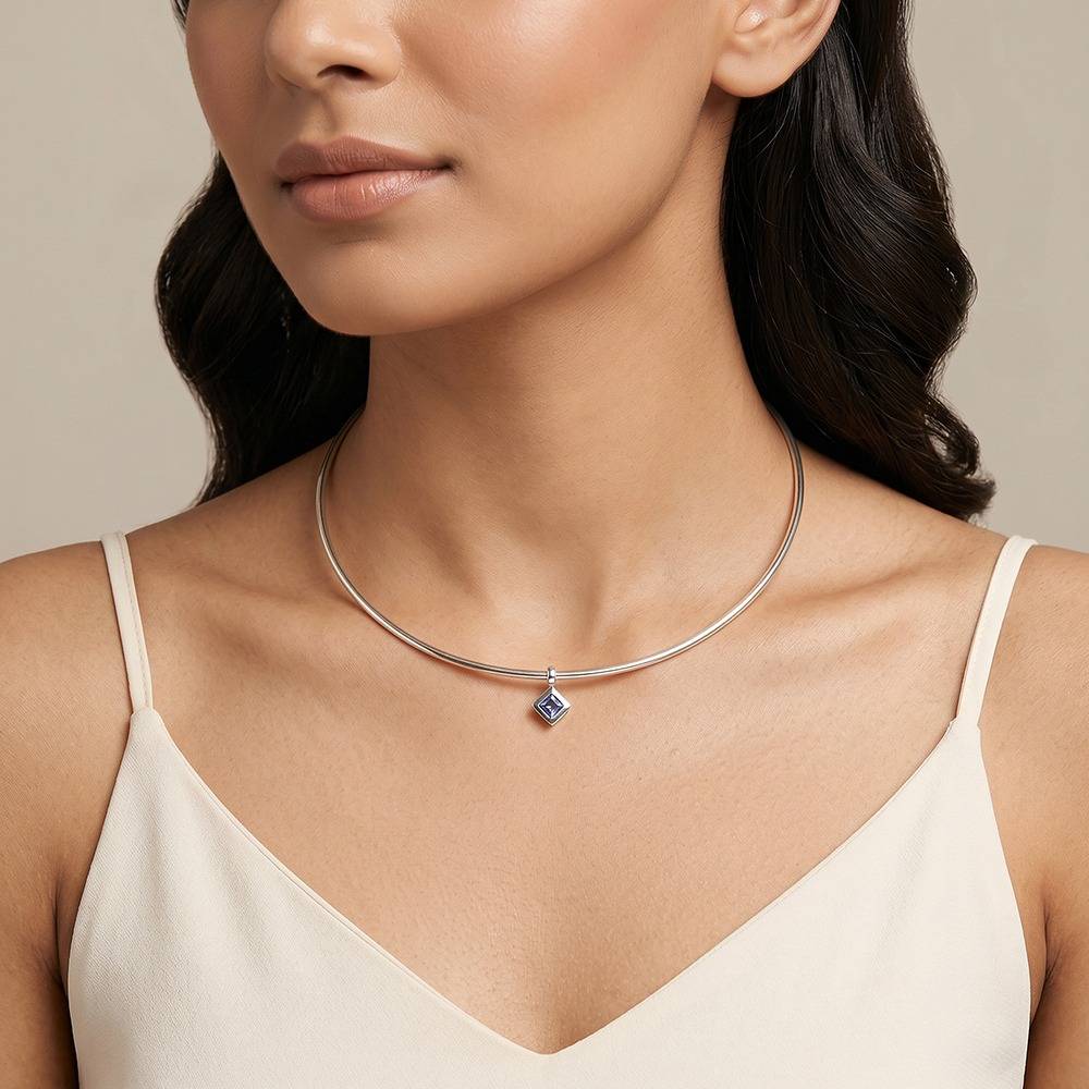 925 Silver Classic Blue Solitaire Hasli Necklace|Pendant To Gift Women & Girls | With Certificate Of Authenticity An : PD03357