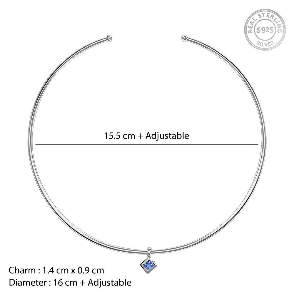 925 Silver Classic Blue Solitaire Hasli Necklace|Pendant To Gift Women & Girls | With Certificate Of Authenticity An : PD03357