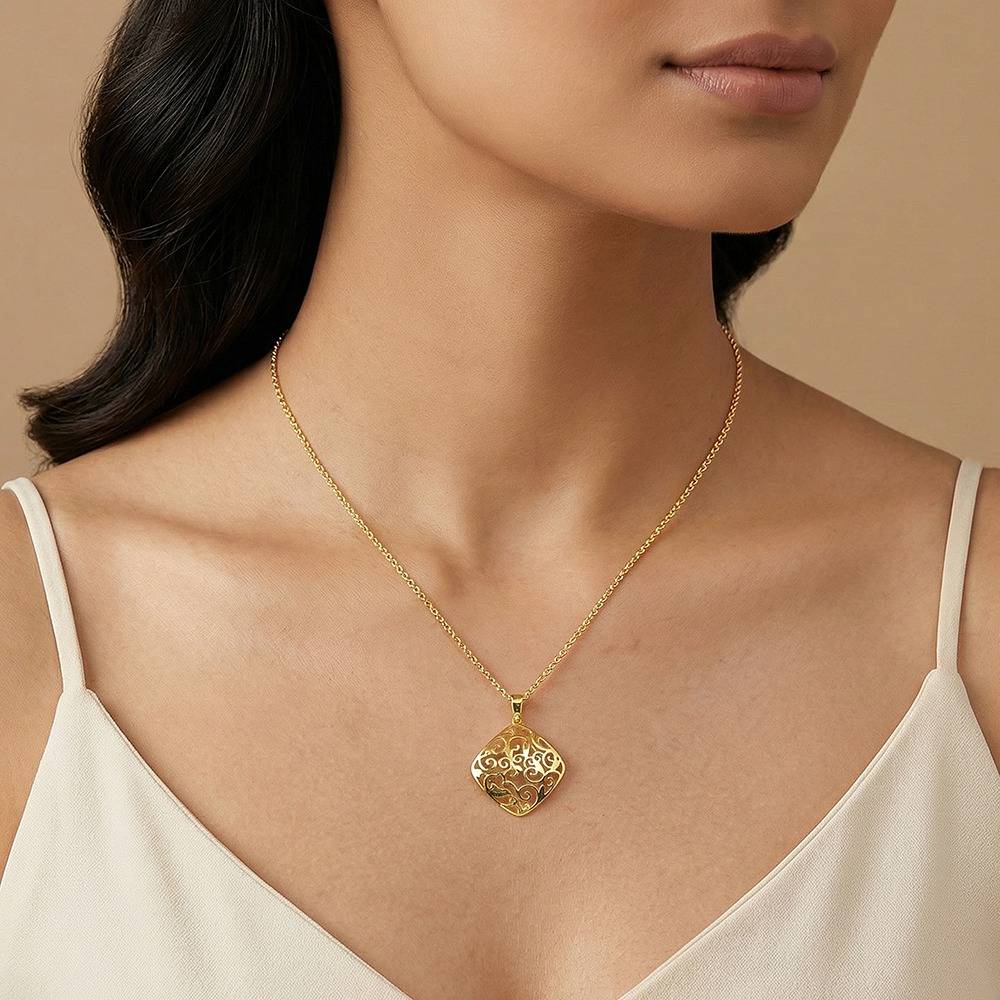 Golden Modern Relic Pendant With Link Chain|Necklace To Gift Women & Girls | With Certificate Of Authenticity And 92 : PD03730