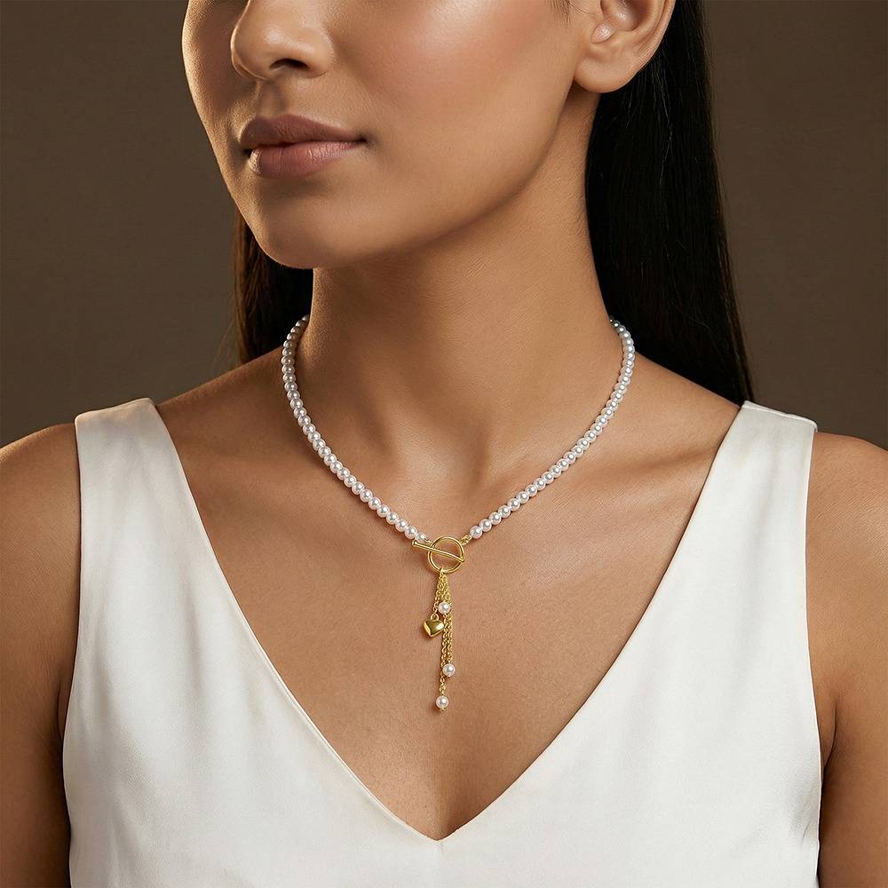 925 Silver Golden Mila Pearl Necklace|Pendant To Gift Women & Girls | With Certificate Of Authenticity And 925 Stamp : PD03843