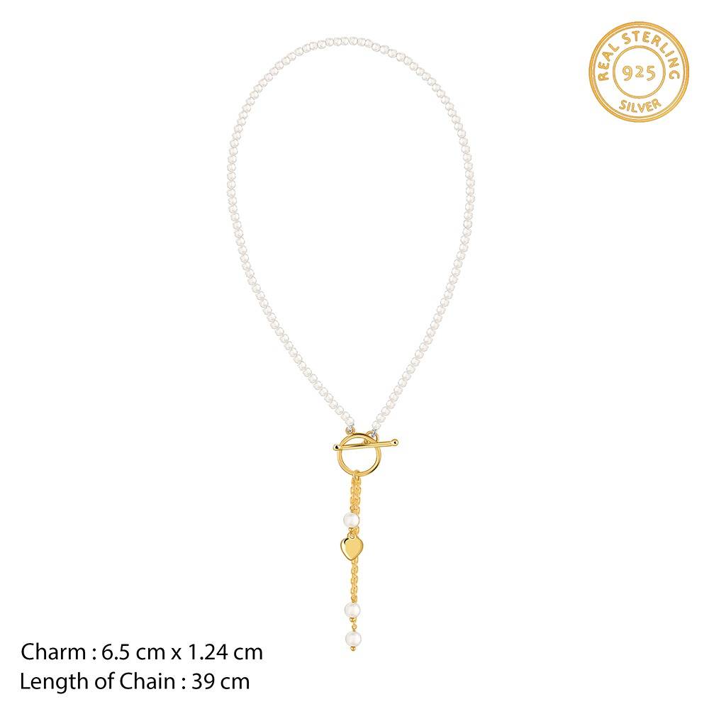 925 Silver Golden Mila Pearl Necklace|Pendant To Gift Women & Girls | With Certificate Of Authenticity And 925 Stamp : PD03843