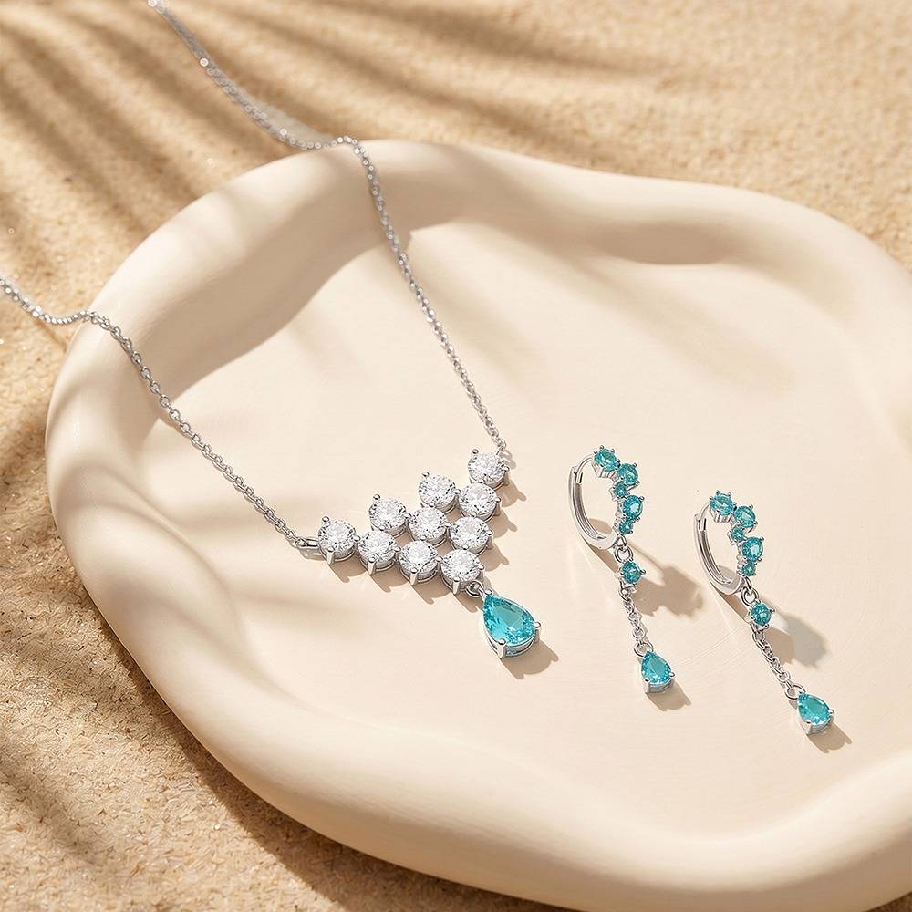 925 Siller 925 Pure Silver Necklace & Earrings, Ring Combo Set