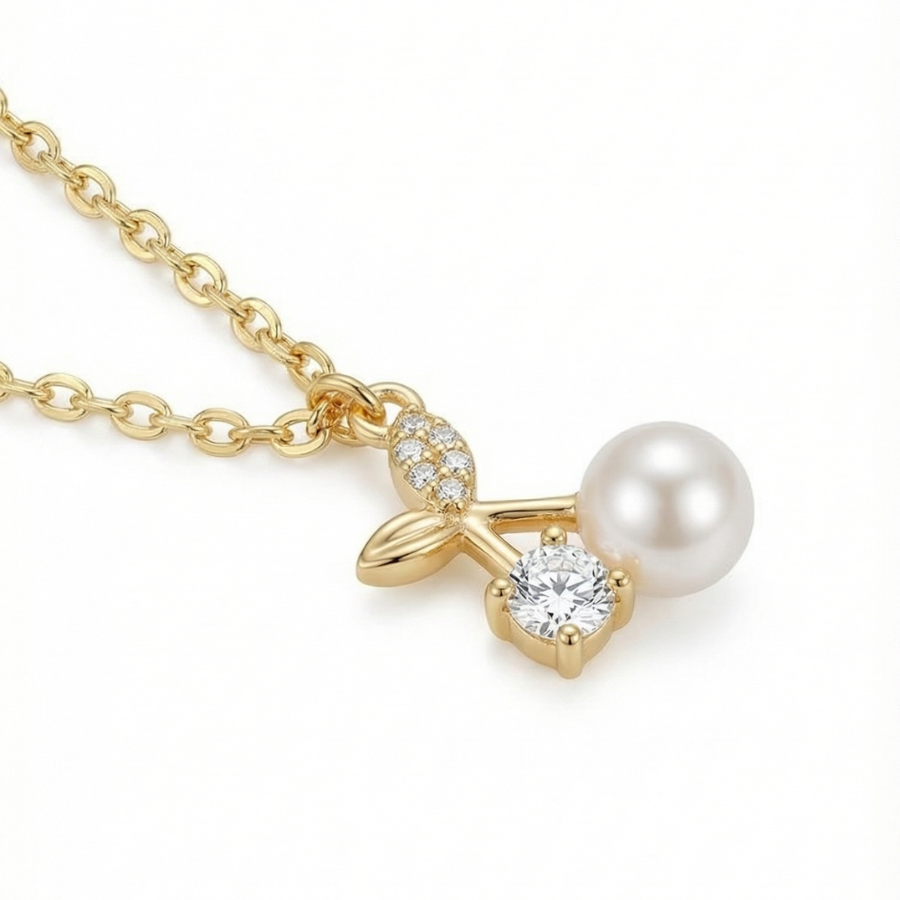 Cherry Pendant Necklace For Women – Elegant Double Cherry Design With Sparkling Cz | Premium Fashion Jewellery Fo : 9932460258