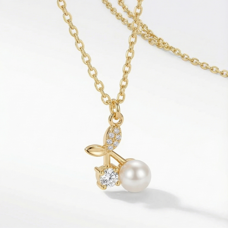 Cherry Pendant Necklace For Women – Elegant Double Cherry Design With Sparkling Cz | Premium Fashion Jewellery Fo : 9932460258