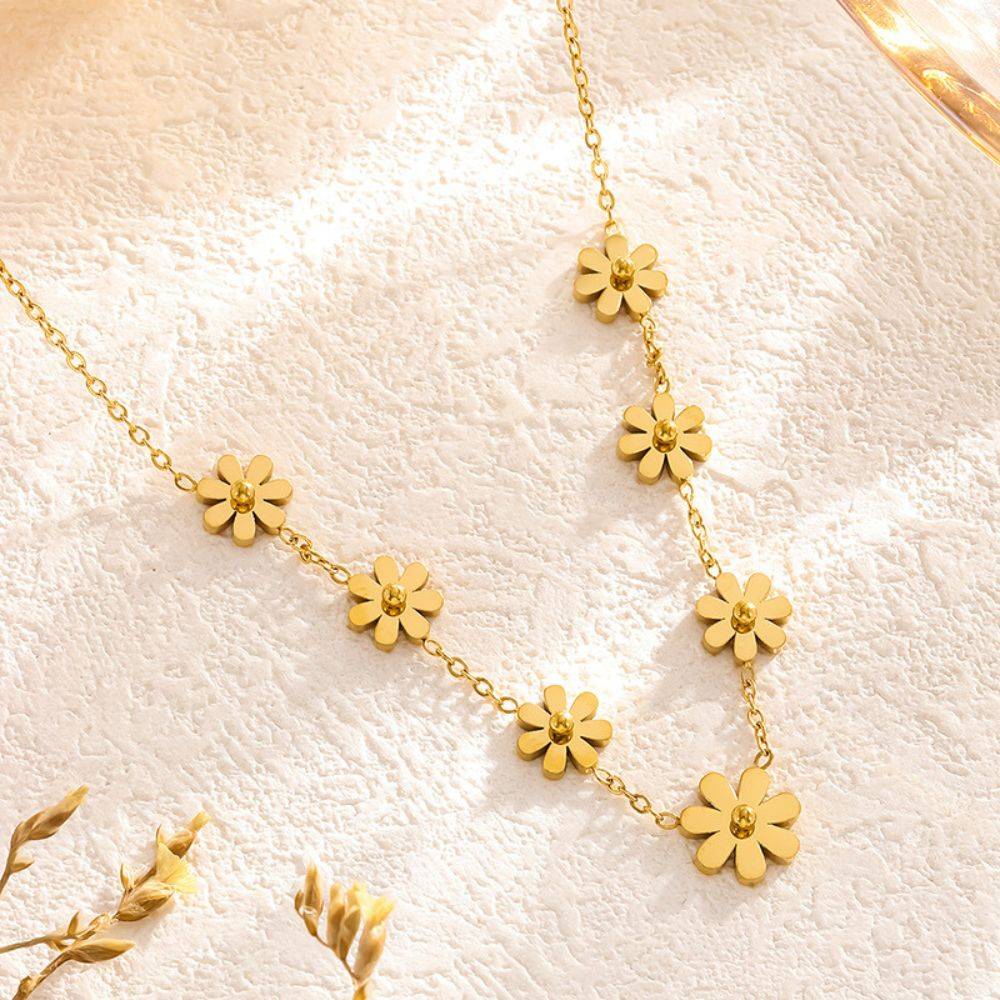 18K Gold Plated Waterproof Anti-Tarnish Floral Charm Necklace Bracelet & Stud (Pack Of 3) : ASJ0125NSB075C