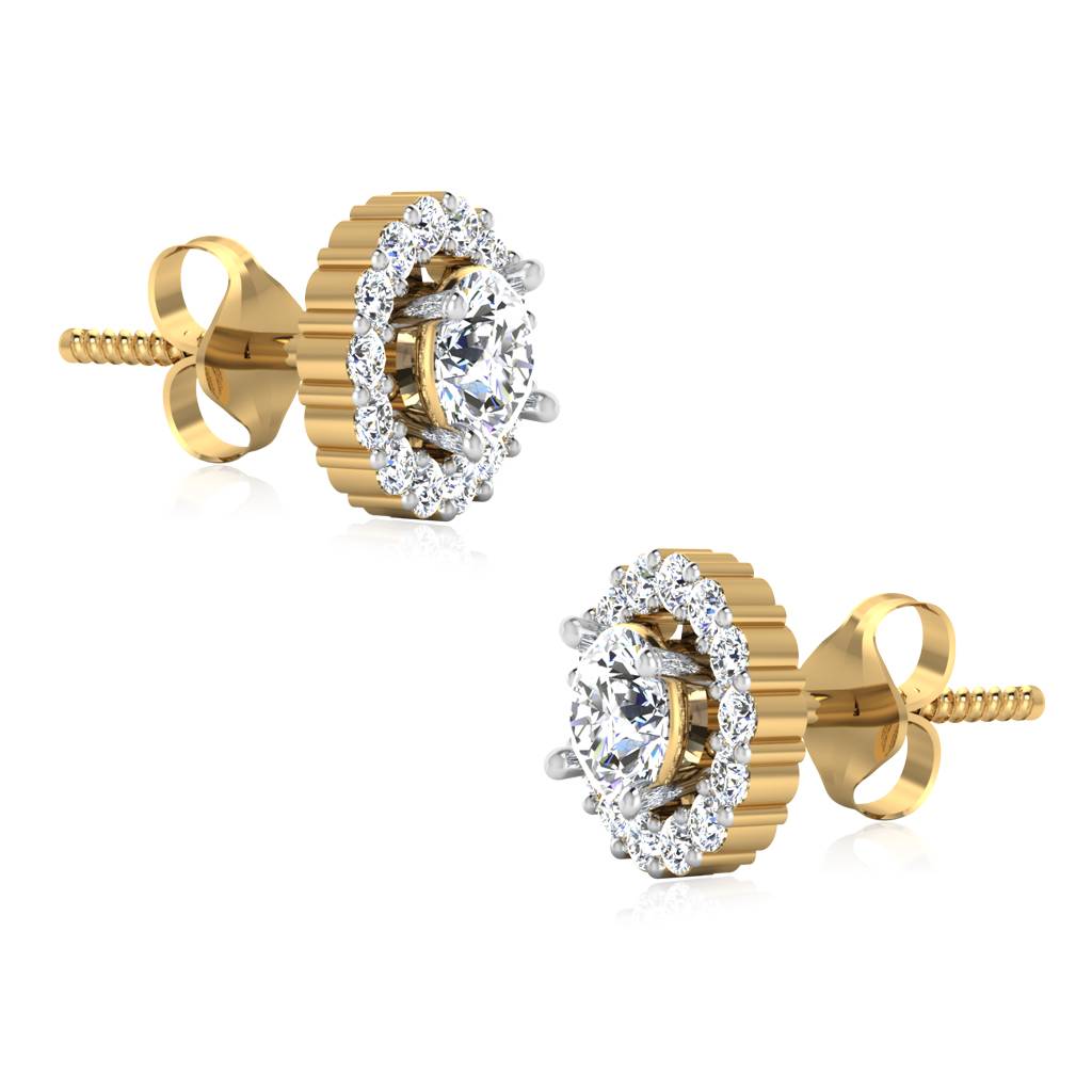 Iski Uski 925 Sterling Silver Moondust Halo Solitaire Stud Earrings