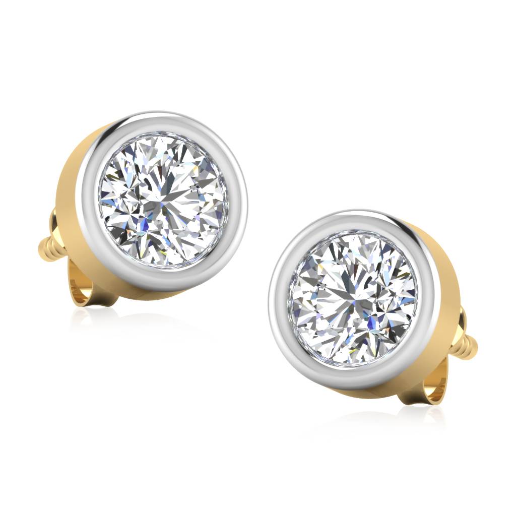 Iski Uski 925 Sterling Silver Bezel Solitaire Stud Earrings